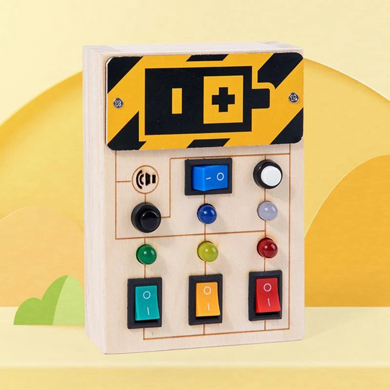1 PCS Power Baby Montessori Wooden Busy Board With LED Light Sensory Educational Toys Wooden For Toddlers 1-3Y Toggle Switch Toy