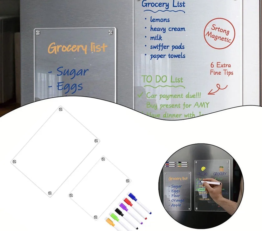 Fridge Magnet Stickers Clear Acrylic Calendar Weekly Planner Magnetic Schedule Reusable Board Fridges Messages Menu Gadgets