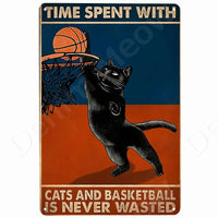 Happy Retro Tin Sign Tuxedo Cat Metal Sign Golfing Cat Plaque Poster Home Cafe Bar Bathroom Wall Decor