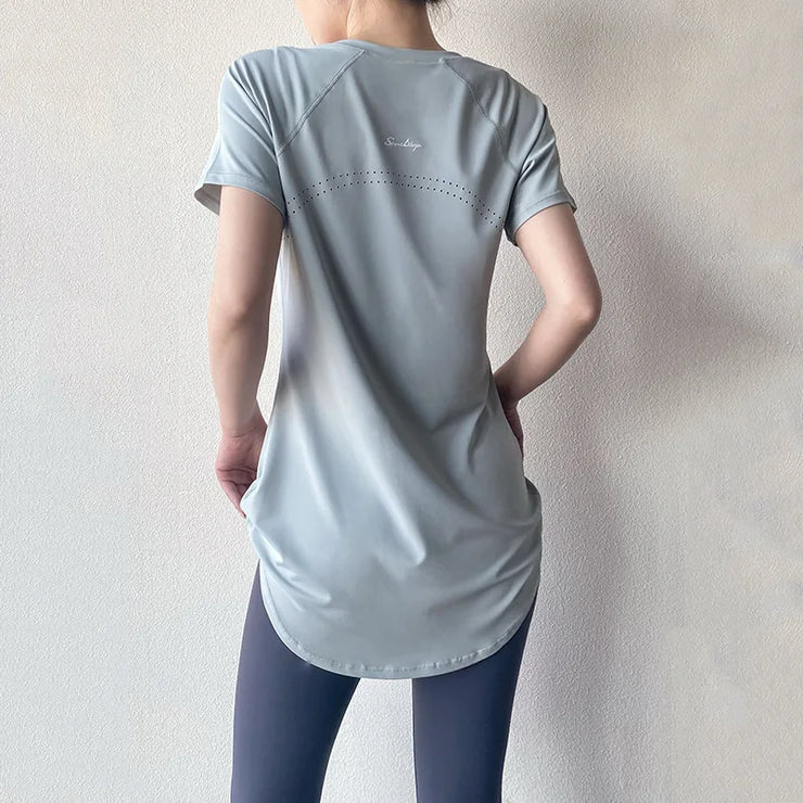 -Shirt Short Sleeve Quick Dry Fitness Top Breathable Slim Butt Cover Running Shirt