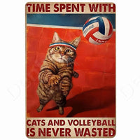 Happy Retro Tin Sign Tuxedo Cat Metal Sign Golfing Cat Plaque Poster Home Cafe Bar Bathroom Wall Decor
