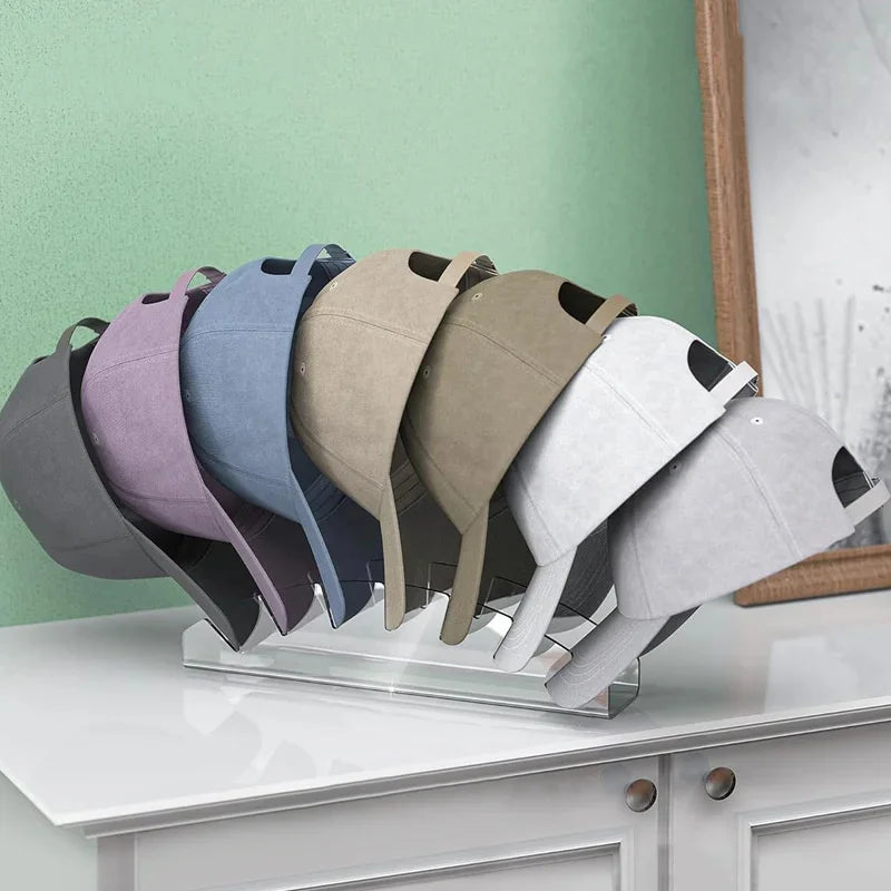 7-Holes Acrylic Hat Holder Baseball Cap Display Rack Cap Storage Stand For Home Closet Storage Organization Stores Decor