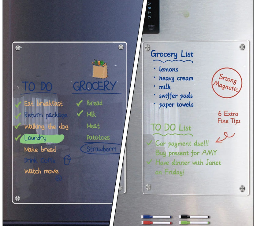 Clear Dry Erase Board Acrylic Magnetic Calendar Message White Fridge Whiteboard