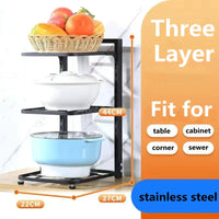 Kitchen Organizing Rack Muti-layer Pot Storage Rack Household Cabinet Frying Pan Holder Sink Cleanup Shelf Kitchen Organizer