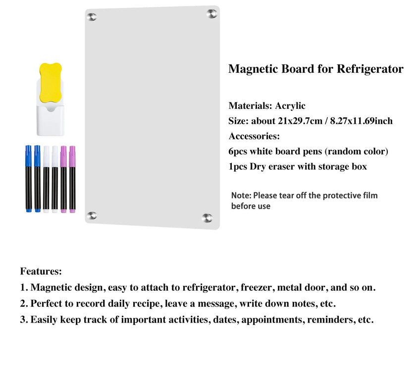 Fridge Blank Calendar Memo Board Dry Erase Calendar 6 Markers & Eraser