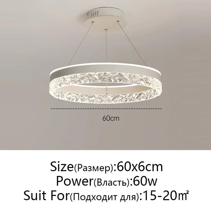 Minimalist Modern Led Chandelier Home Lighting Crystal Rings Ceiling Mounted Chandelier Lighting Hanging Lamp Black&White Frame