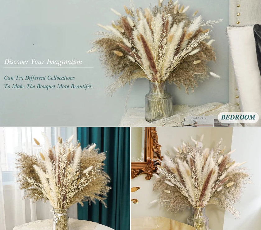 Pampas Grass Decor Boho Home Decor Bouquet Natural Fluffy Dried Flowers for Wedding Floral Arrangements Wall Farmhouse Table Dec