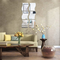 Adhesive Acrylic Mirror Wall Sticker DIY Art Mirror Creative Wave Shape Bathroom Living Room Decor