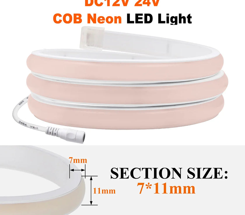 IP68 Waterproof COB LED Neon Strip Light 12V 24V Dimmable 320 LEDs Flexible Ribbon High Density Linear Lighting Home Decoration