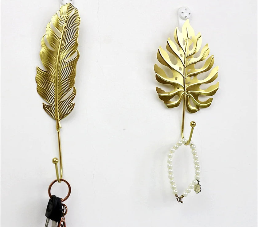 Hanging Storage Rack Home Decoration Bathroom Organization Leaf Shape Wall Hanger For Towel Clothes Gold/Green Nordic Style