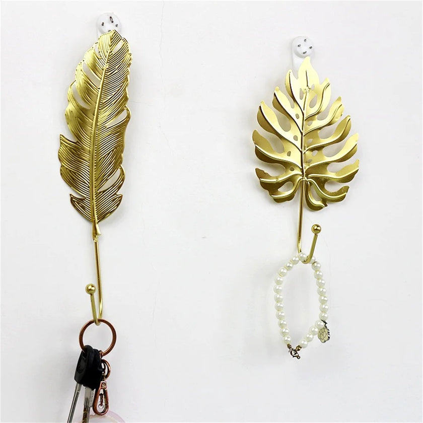 Hanging Storage Rack Home Decoration Bathroom Organization Leaf Shape Wall Hanger For Towel Clothes Gold/Green Nordic Style