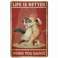 Happy Retro Tin Sign Tuxedo Cat Metal Sign Golfing Cat Plaque Poster Home Cafe Bar Bathroom Wall Decor
