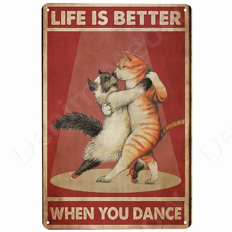Happy Retro Tin Sign Tuxedo Cat Metal Sign Golfing Cat Plaque Poster Home Cafe Bar Bathroom Wall Decor