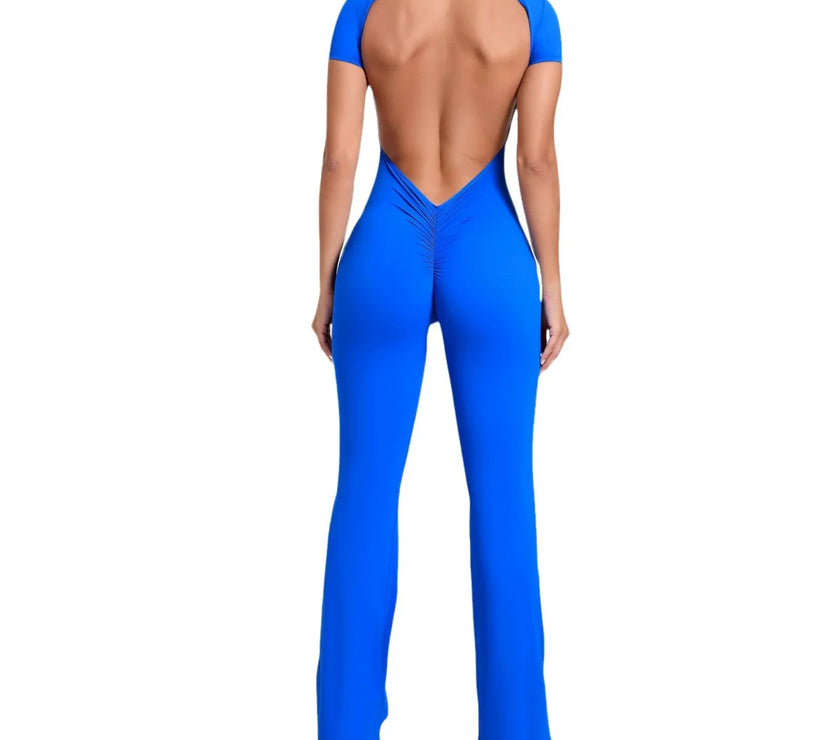 Seamless Yoga Jumpsuits Sports Fitness Hip-lifting Backless Short-Sleeved Nude Feel Horn Leggings One-Piece Tracksuits for Women