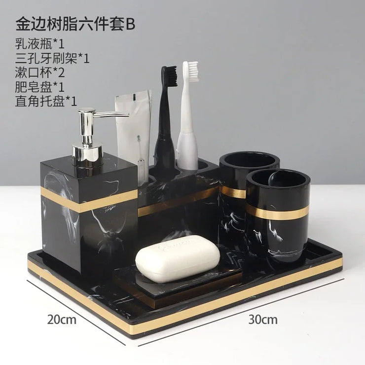 European 8 Piece Hotel Bathroom Accessories Set Restroom Toiletries Shampoo Bottle Soap Box Storage Trays Decorative Home Decore