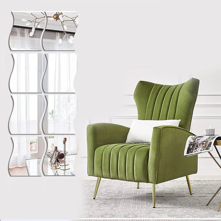 Adhesive Acrylic Mirror Wall Sticker DIY Art Mirror Creative Wave Shape Bathroom Living Room Decor