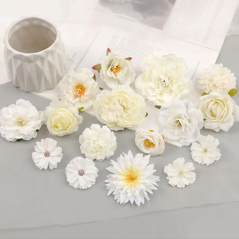 White Artificial Flowers Heads Silk Fake Flowers For Home Decor Party Wedding Decoration DIY Valentine's Day Gifts Accessories