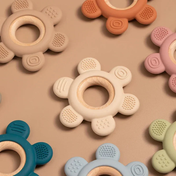 1PC Baby Silicone Teether Toy BPA Free Infant Wooden Ring Health Care Teething Chewing Toys Newborn Gifts