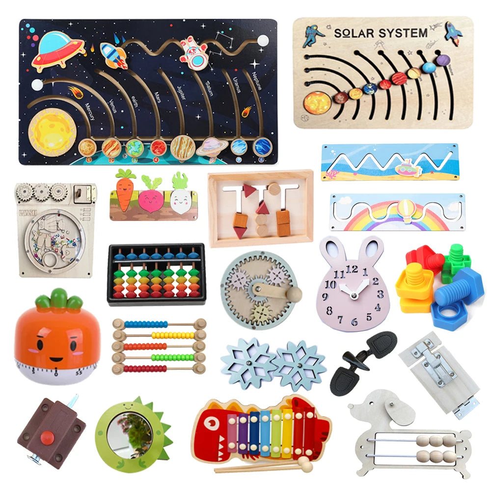 Children Busy Board Accessories Wood DIY Toy Montessori Material Early Education Activity Toddler Toys For Basic Skills Learning