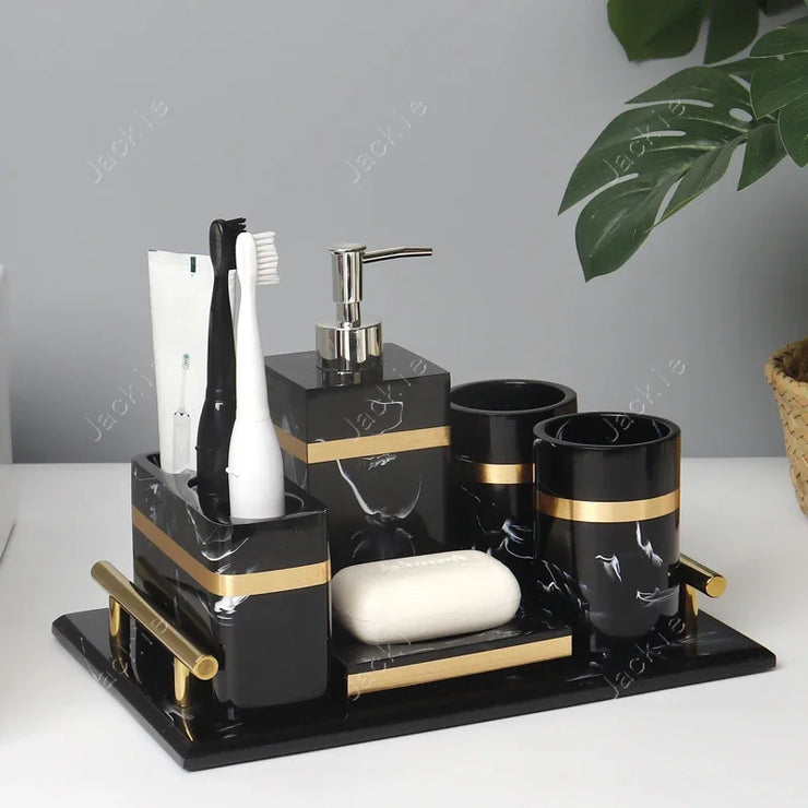 European 8 Piece Hotel Bathroom Accessories Set Restroom Toiletries Shampoo Bottle Soap Box Storage Trays Decorative Home Decore