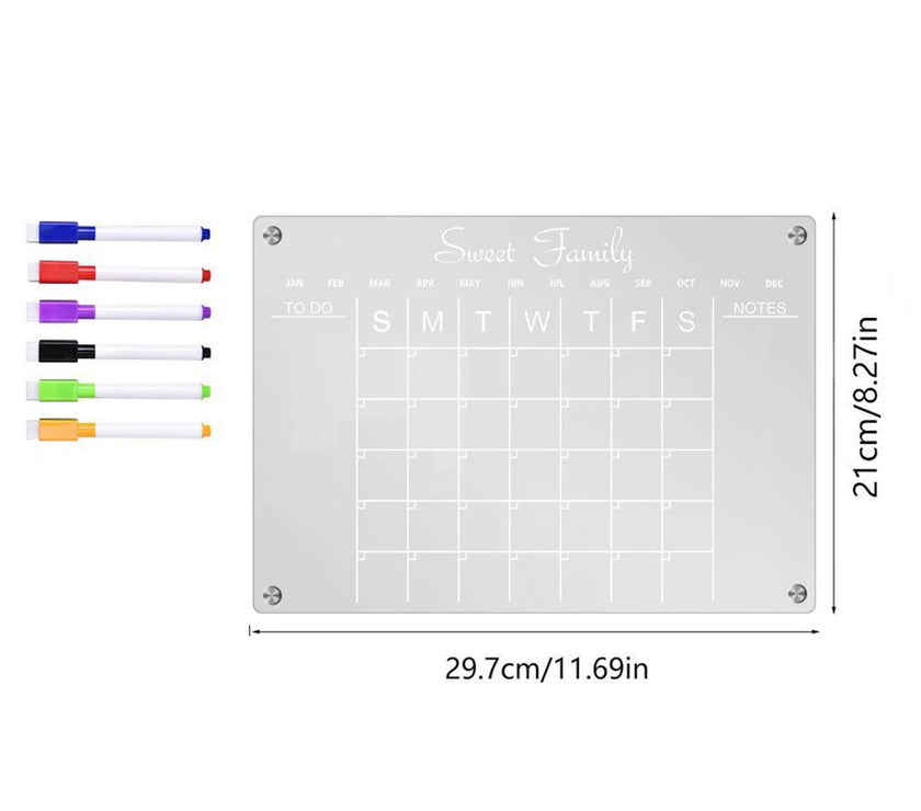 Fridge Magnet Sticker Calendar Board Planner Reusable Magnetic Dry Erase Board Schedule Transparent Acrylic Fridge Message Menu