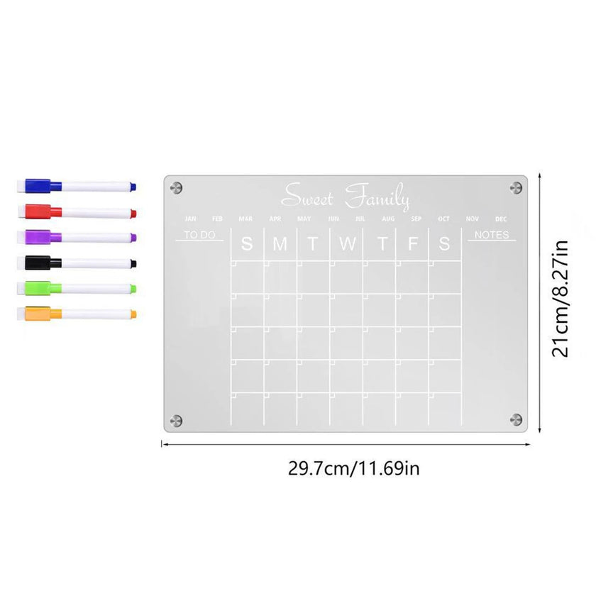 Fridge Magnet Sticker Calendar Board Planner Reusable Magnetic Dry Erase Board Schedule Transparent Acrylic Fridge Message Menu