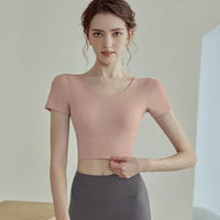 Cup Sports Crop Tops Gym Top Pilates Workout Top Fitness Active Wear Crisscross Back Shirt