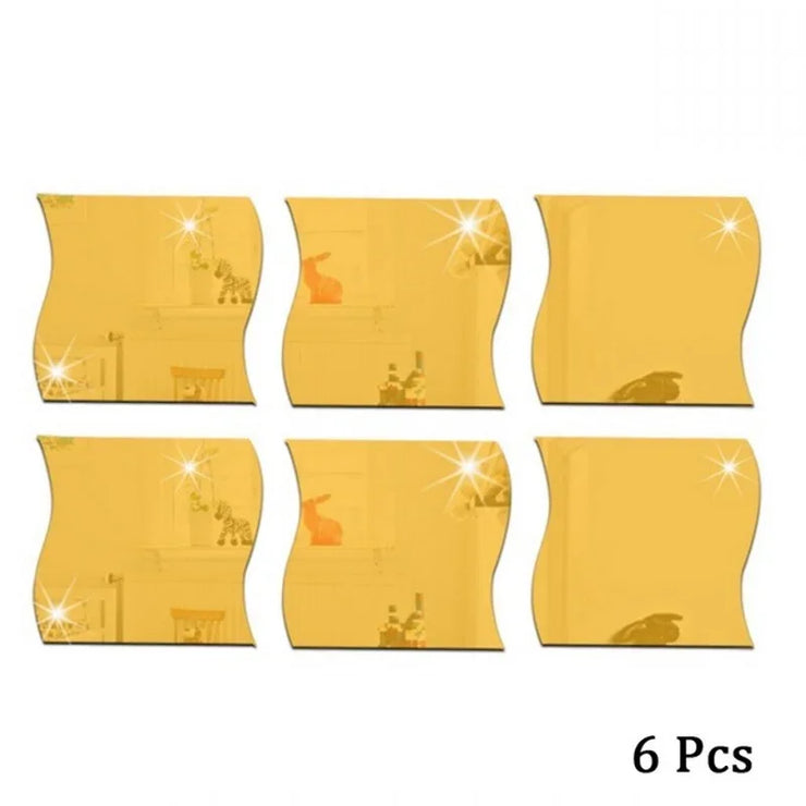 Adhesive Acrylic Mirror Wall Sticker DIY Art Mirror Creative Wave Shape Bathroom Living Room Decor