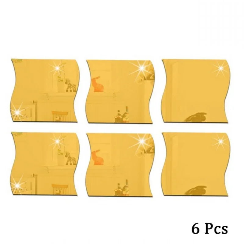 Adhesive Acrylic Mirror Wall Sticker DIY Art Mirror Creative Wave Shape Bathroom Living Room Decor