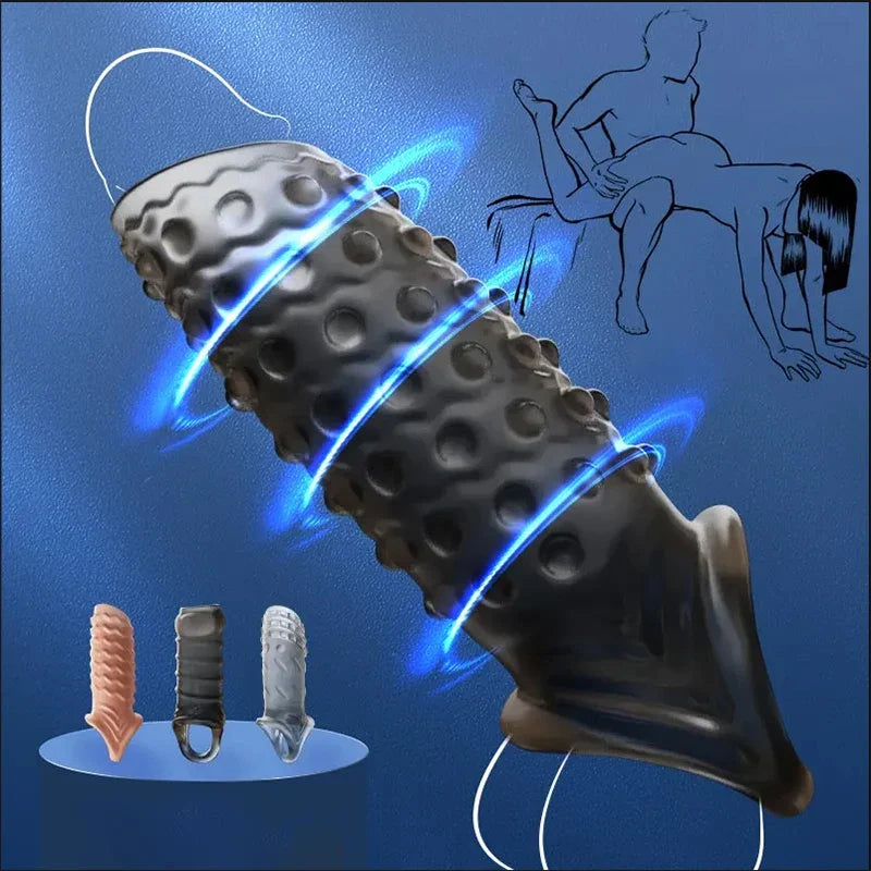 Silicone Reusable Penis Sleeve Glans Penis Enlarger Extender Delay Ejaculation Cock Ring Sex Toys