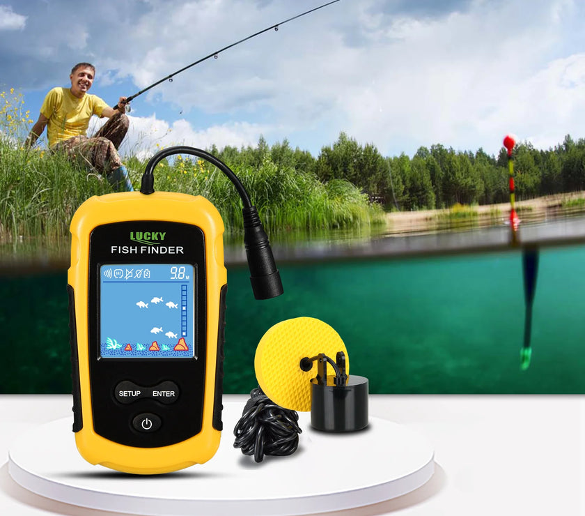 FFC1108-1 Alarm 100M Portable Sonar Fish Finders 45 degrees Sonar Coverage Echo Sounder Alarm Transducer Lake Sea Fishing