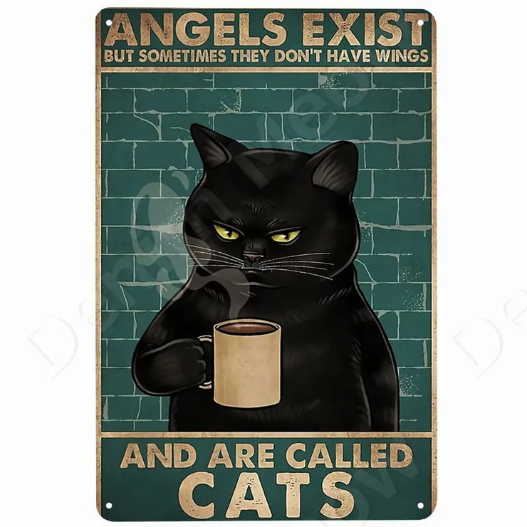 Happy Retro Tin Sign Tuxedo Cat Metal Sign Golfing Cat Plaque Poster Home Cafe Bar Bathroom Wall Decor