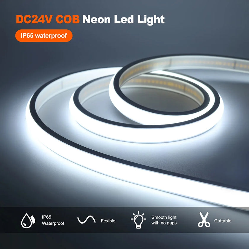 IP68 Waterproof COB LED Neon Strip Light 12V 24V Dimmable 320 LEDs Flexible Ribbon High Density Linear Lighting Home Decoration