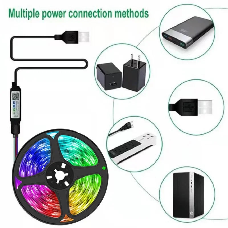 LED Strip Light USB Tpae Bluetooth RGB Color LED Strip Bedroom Decoration 5050 1m 2m 3m 4m 5m 10m 15m TV LED Backlight For Home