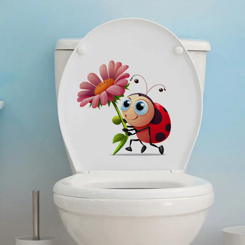 Funny Ladybug Pattern Sticker Wall Sticker Bathroom Toilet Decor Decals Living Room Cabinet Home Decoration M803