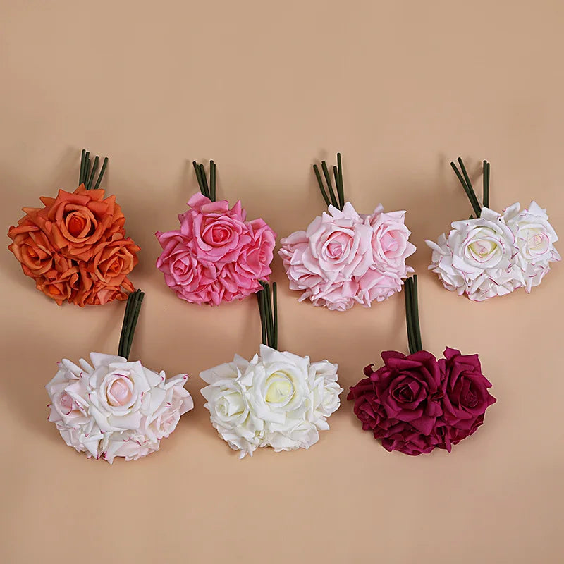 5Head Curl Edge Rose Bunch Moisturizing Real Touch Rose Bouquet Wedding Bridal Bouquet Artificial Flowers Home Party Event Decor