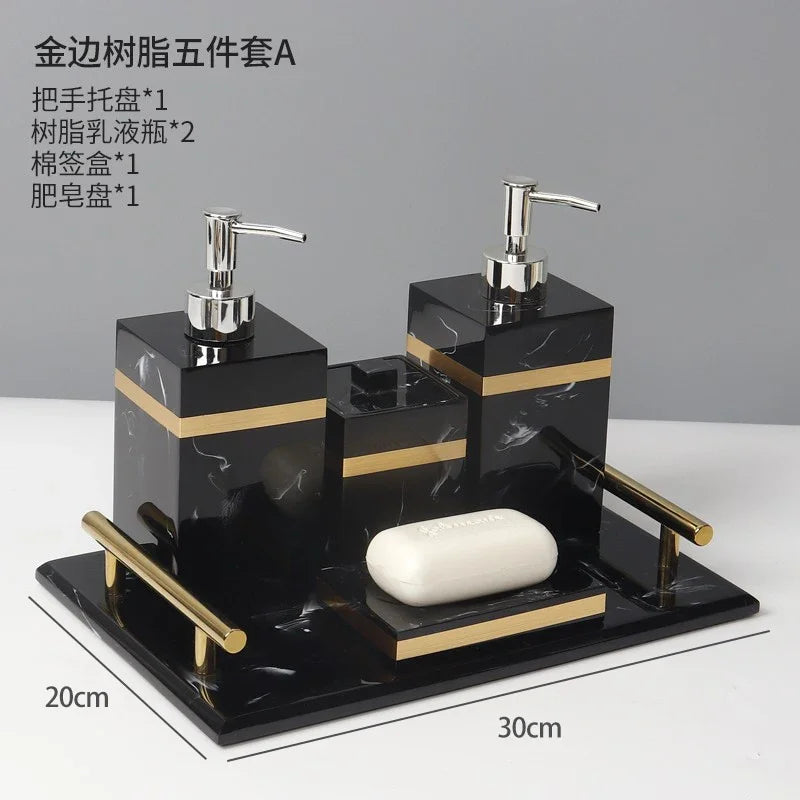 European 8 Piece Hotel Bathroom Accessories Set Restroom Toiletries Shampoo Bottle Soap Box Storage Trays Decorative Home Decore