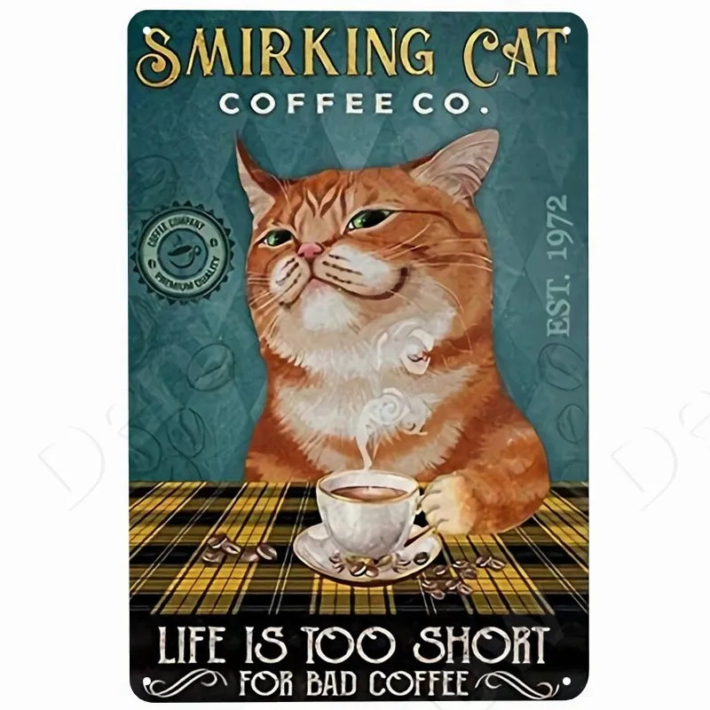 Happy Retro Tin Sign Tuxedo Cat Metal Sign Golfing Cat Plaque Poster Home Cafe Bar Bathroom Wall Decor