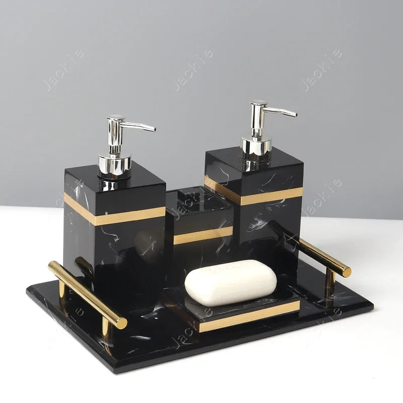 European 8 Piece Hotel Bathroom Accessories Set Restroom Toiletries Shampoo Bottle Soap Box Storage Trays Decorative Home Decore