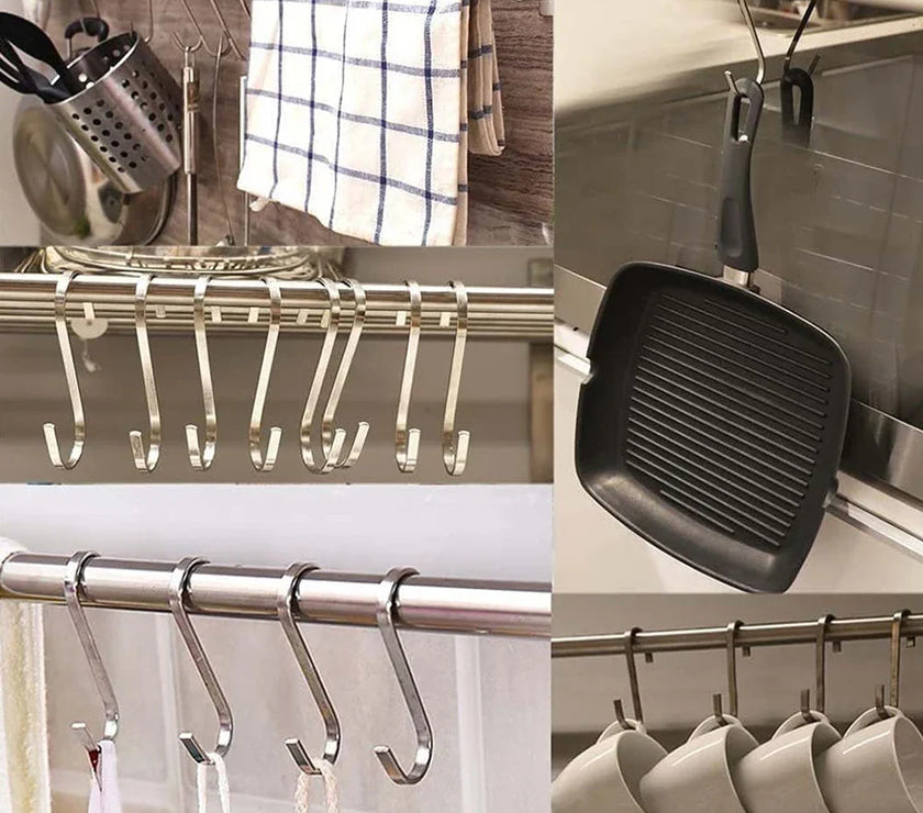 -Shape Hook Stainless Steel Clothes Towel Plant Hanging Rack Kitchen Bedroom Railing