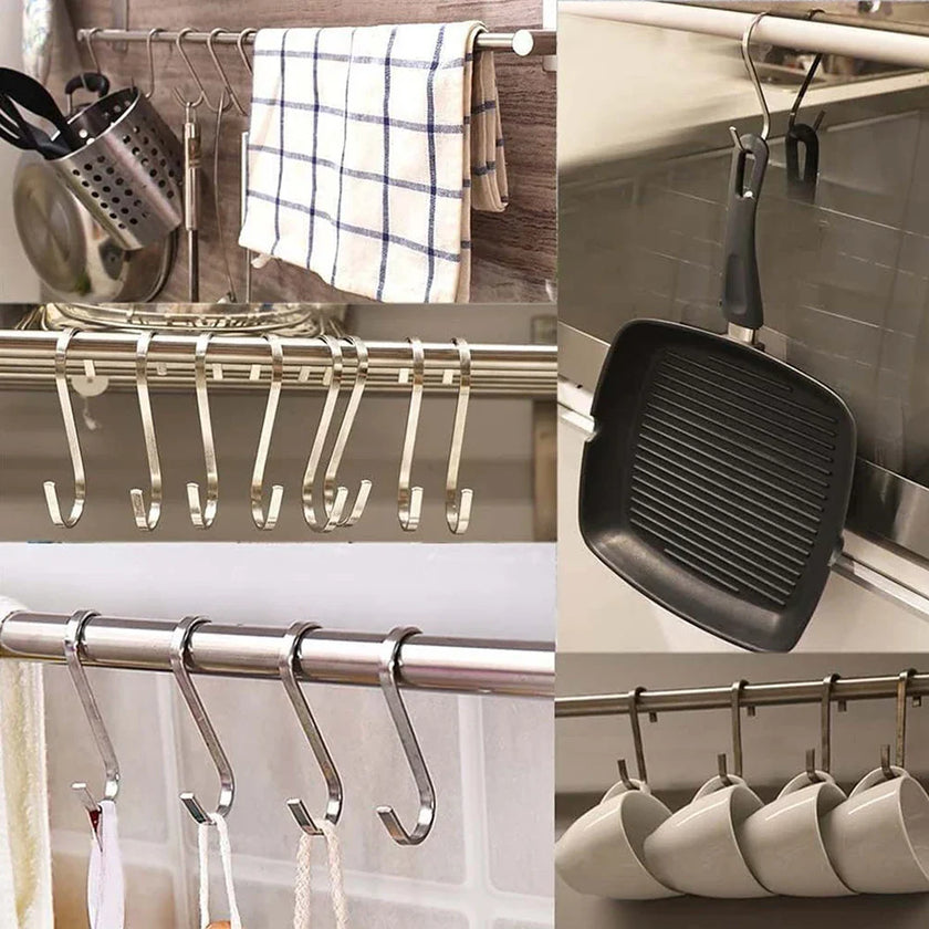 -Shape Hook Stainless Steel Clothes Towel Plant Hanging Rack Kitchen Bedroom Railing