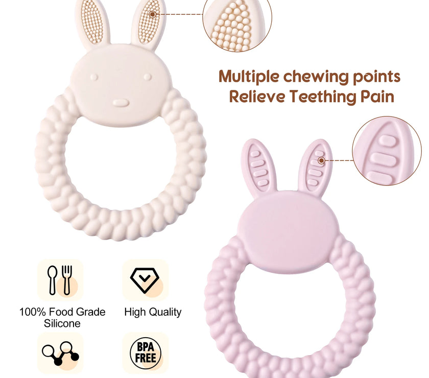 1Pcs Baby Teether Silicone Toy BPA Free Cartoon Rabbit Nursing Teething Gifts Baby Health Molar Chewing Newborn Accessories Toy
