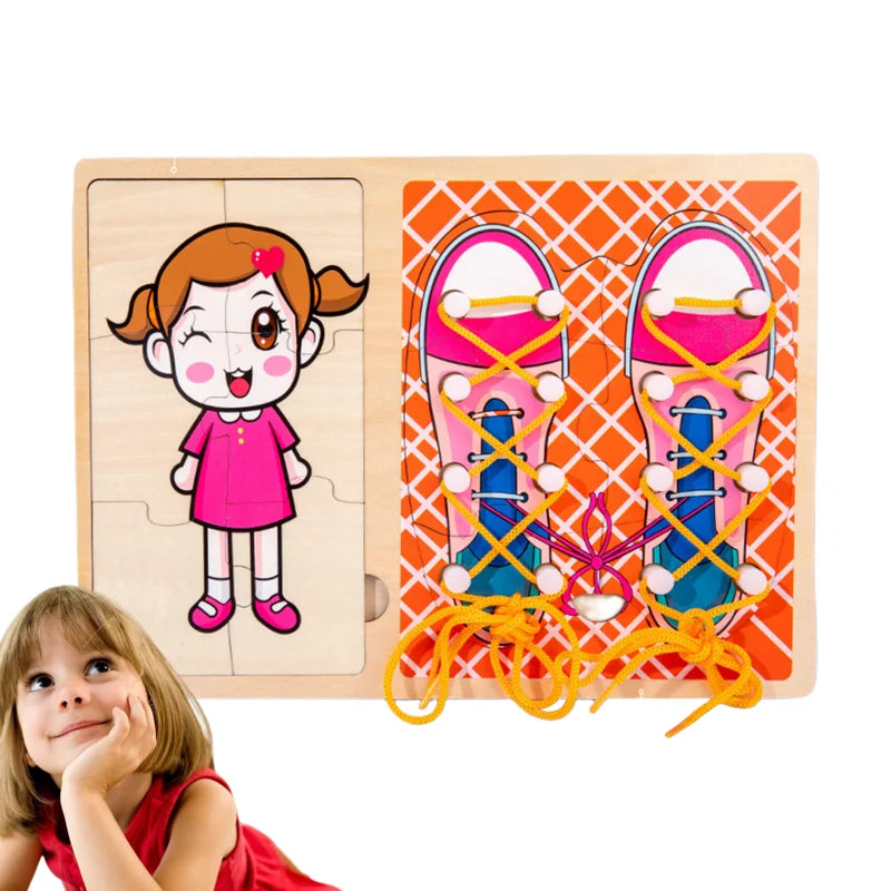 Baby Toddler Wooden Toys Shoe Tying Practice Kids Shoe Tie Practice Kids Education Teaching Aids Shoes Tying Practice Board