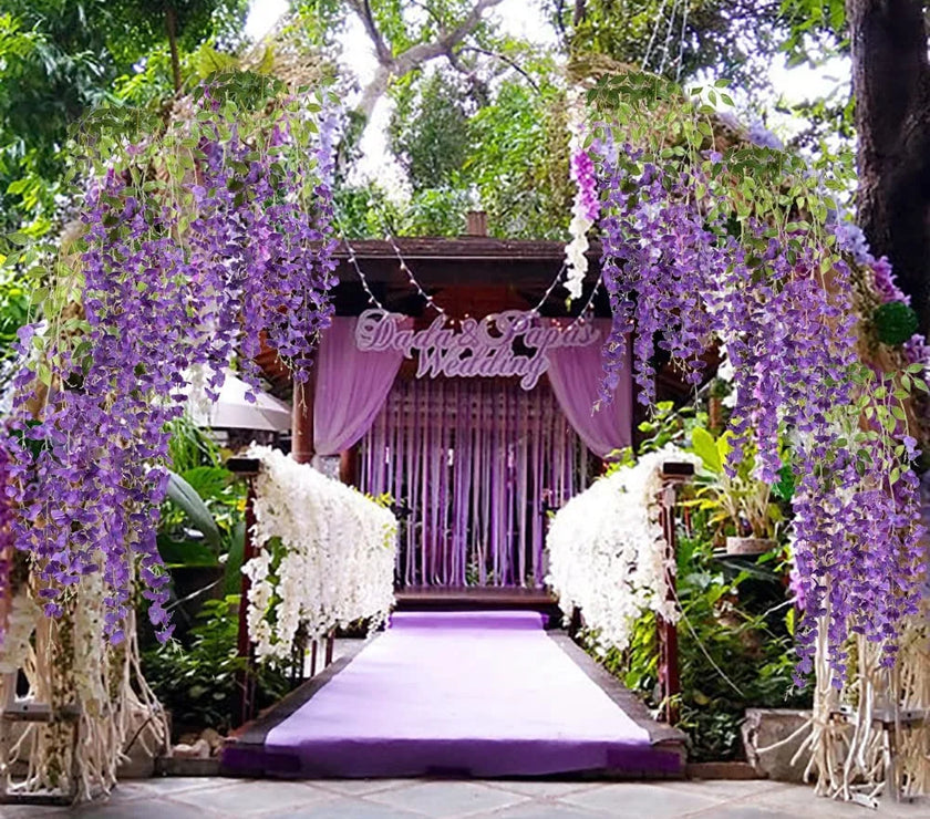 24PCS Wisteria Artificial Flower Vines Wedding Home Decoration Supplies Silk Rattan for Backdrop Wall Garden Decor Fake Flowers