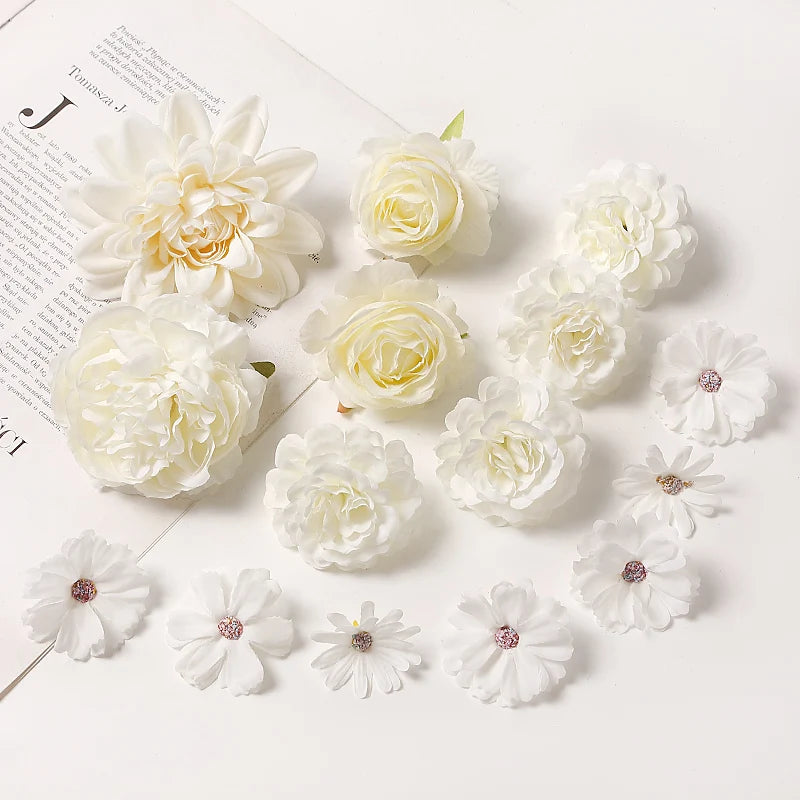 White Artificial Flowers Heads Silk Fake Flowers For Home Decor Party Wedding Decoration DIY Valentine's Day Gifts Accessories