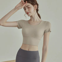 Cup Sports Crop Tops Gym Top Pilates Workout Top Fitness Active Wear Crisscross Back Shirt