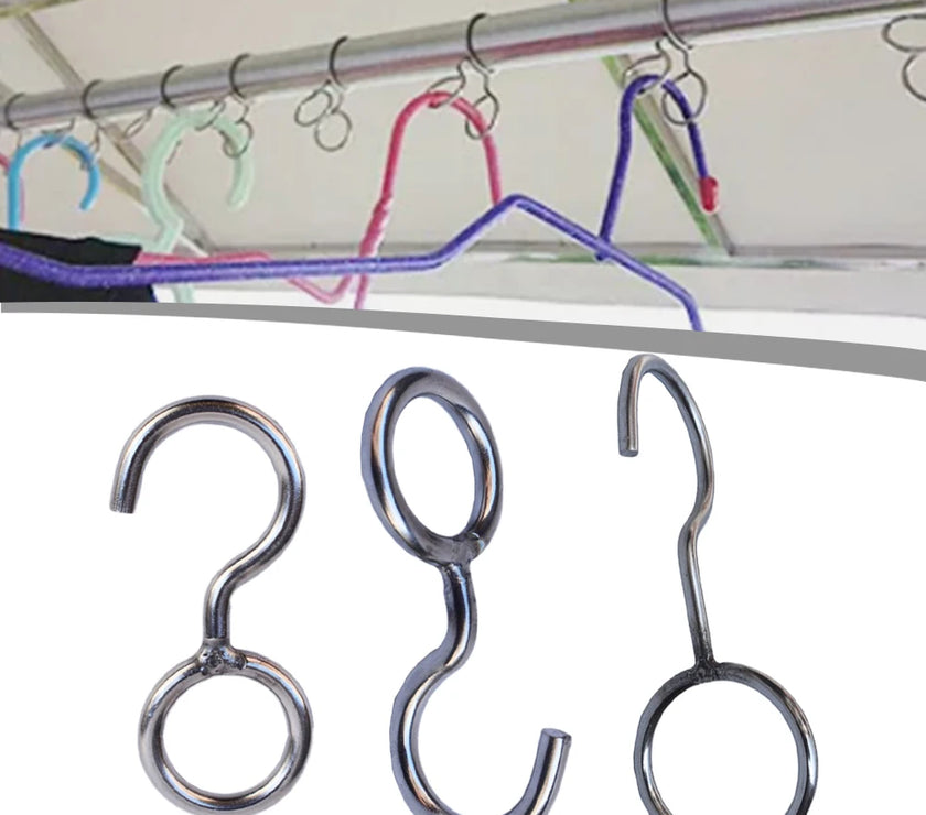 2pcs Alloy Pipe Hook Clothes Rod Windproof Hook Movable Kitchen Round Pipe Hook Home Storage Organization Accessories