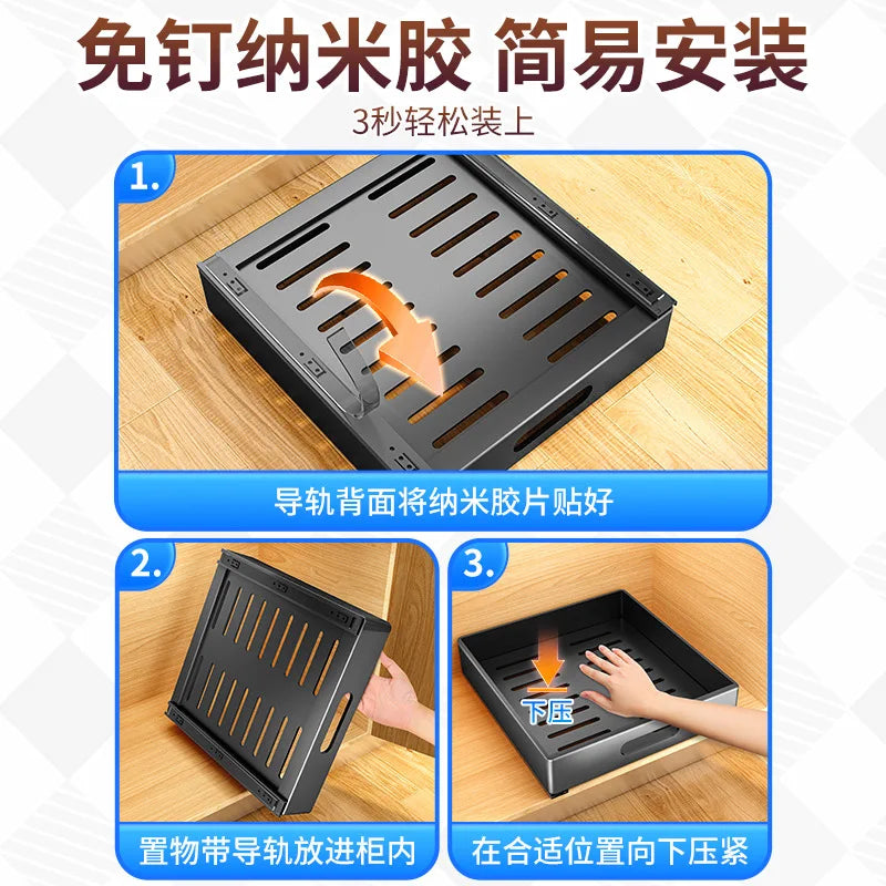 Drawer Dish Rack Kitchen Storage Sliding Bowls Dishes Drainer Storage Rack Sink Cabinet Organizer Tableware