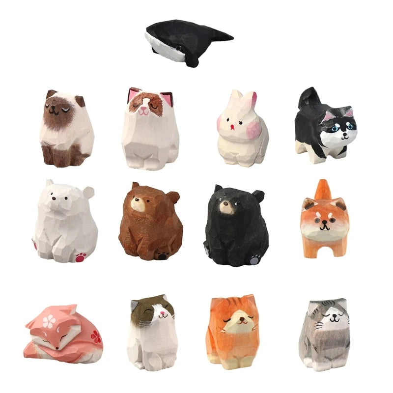 Wooden Animal Figurine Hand Carved Ornament Decoration Wooded Crafts for Home Decor and Children's Presents