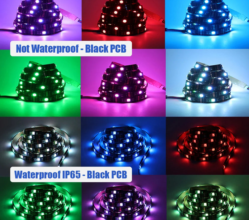 5v 5050 RGB LED Strip Light Flexible Tape Lamp Waterproof 50cm 1m 2m 3m 4m 5m With 4pin Plug White/ Black PCB Home Decoration